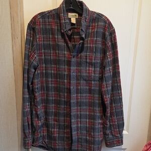 L.L. Bean Men's Casual Plaid Shirt - Gray and Red
